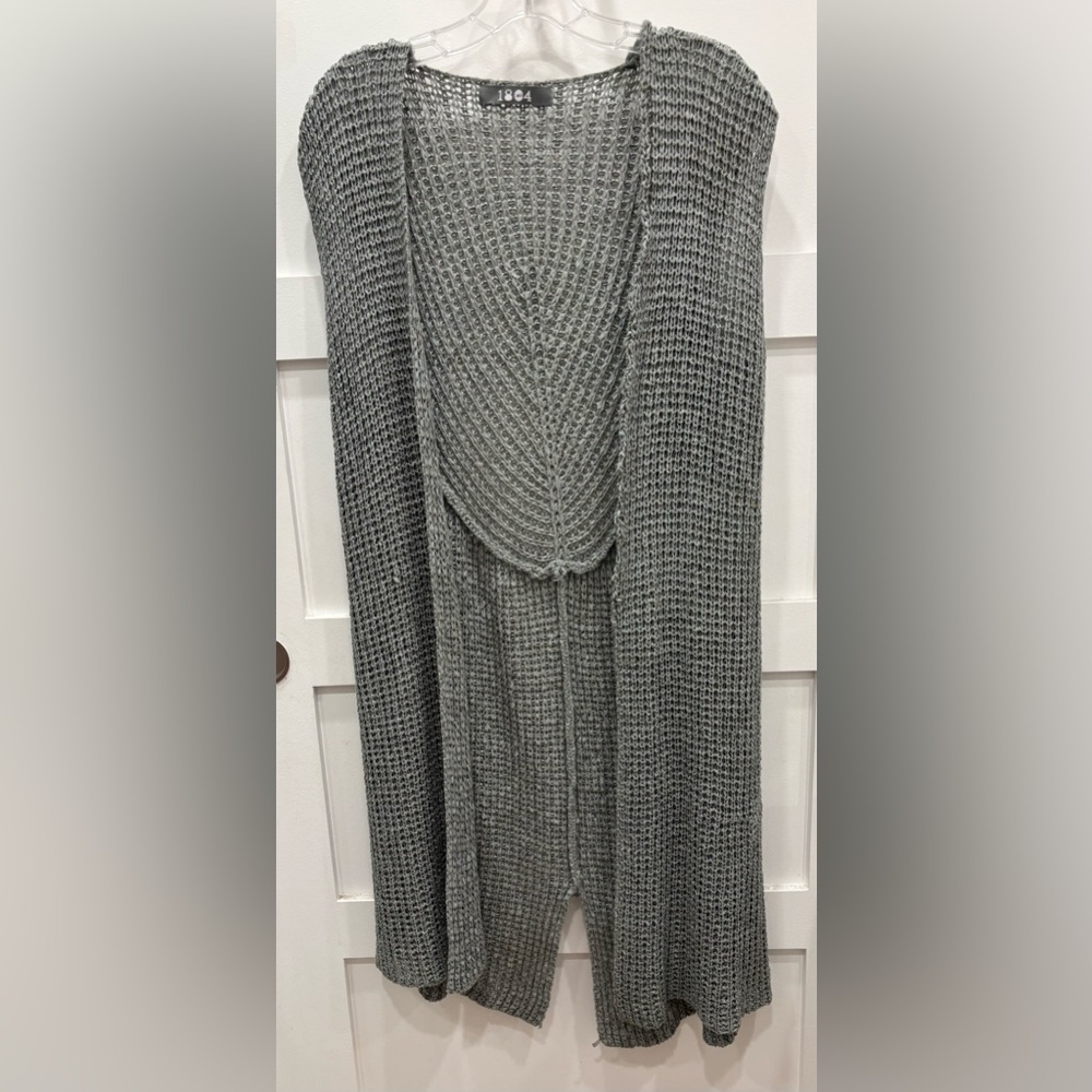 Grey Open-Knit Cardigan Vest by 1904 Neutral Boho Hippie Festival Y2K